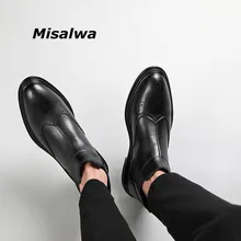 Misalwa; коллекция года; стильные ботинки «Челси»; мужские Ботильоны черного цвета с плоским носком; Свадебные вечерние винтажные модельные туфли; мужские ботинки на заказ