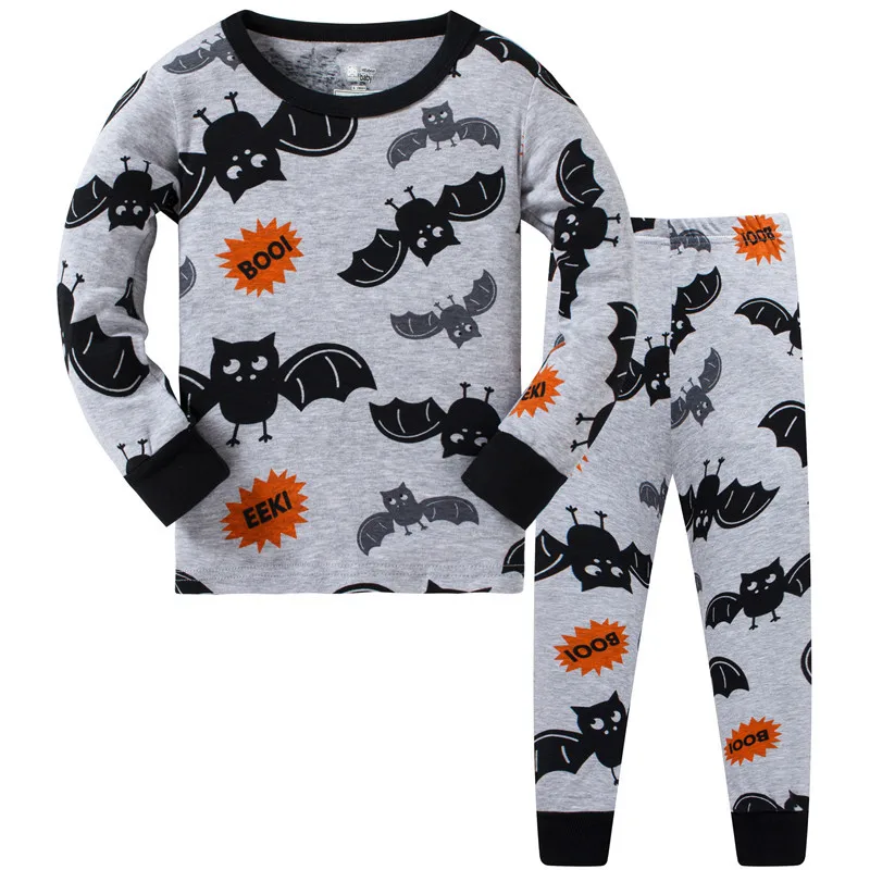 Забавный комплект одежды для маленьких мальчиков и девочек, детская пижама, новогодняя хлопковая одежда с героями мультфильмов, одежда для сна для малышей 3, 4, 5, 6, 7, 8 лет - Цвет: 2pcs gray