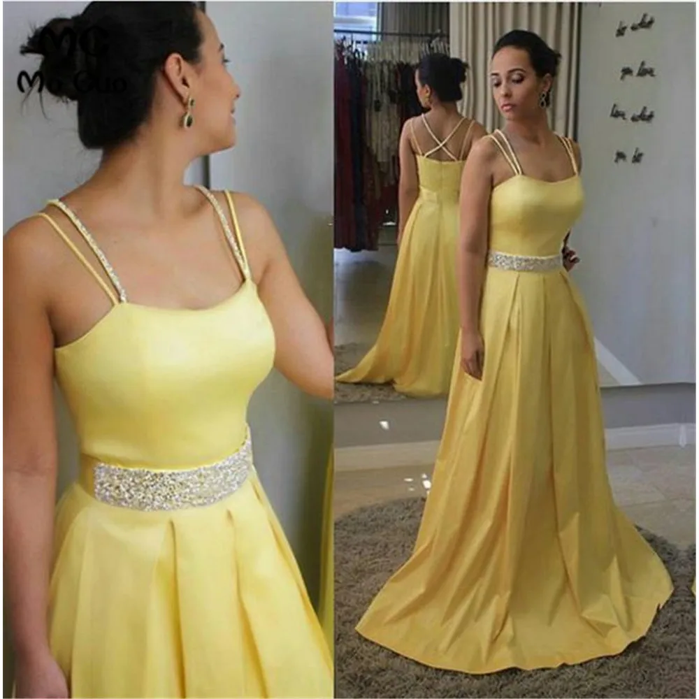 

Elegant 2019 Yellow Evening Dresses Custom Made Long Satin Formal Evening Party Dress for Women