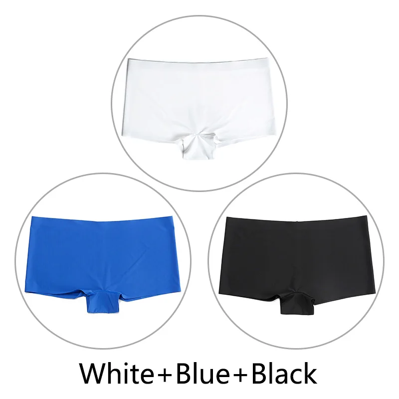 White Blue Black 3 шт./партия, большие размеры, трусы для мальчиков, Бесшовные шелк, однотонный, высокая талия, сексуальное нижнее белье, женское эластичное белье, SX-L, американский размер - Цвет: White Blue Black