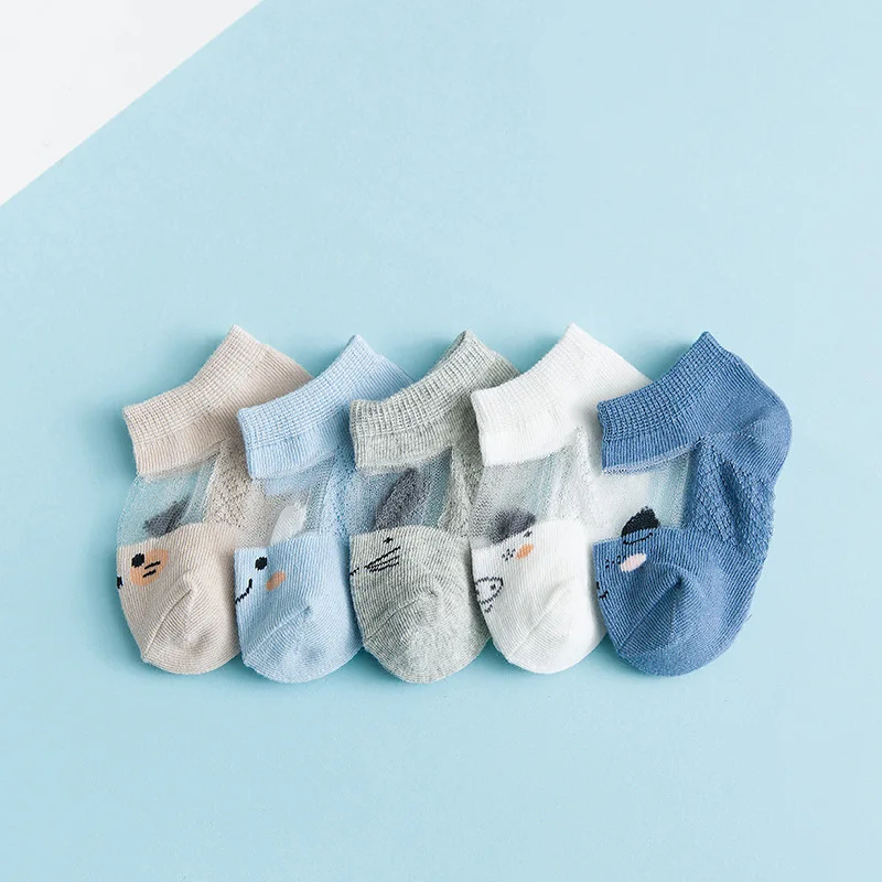 YWHUANSEN, 5 пар/лот, 0-4 года, весенне-летние сетчатые носки для девочек и мальчиков, милые детские носки с животными, тонкий носок, короткие носки для новорожденных - Цвет: 8