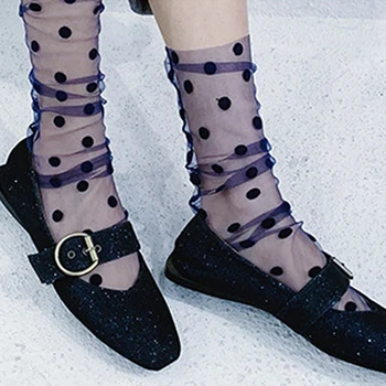 

2020 Women Ruffle Fishnet Ankle Transparent Socks Lady Summer Sexy Polka Dot Mesh Lace Fish Net Mesh Short Socks