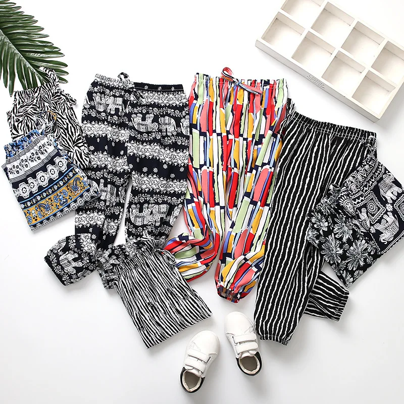 Летние противомоскитные штаны для детей, хлопок, шелк, брюки-фонарики, корейский стиль, детские тонкие брюки из искусственного хлопка