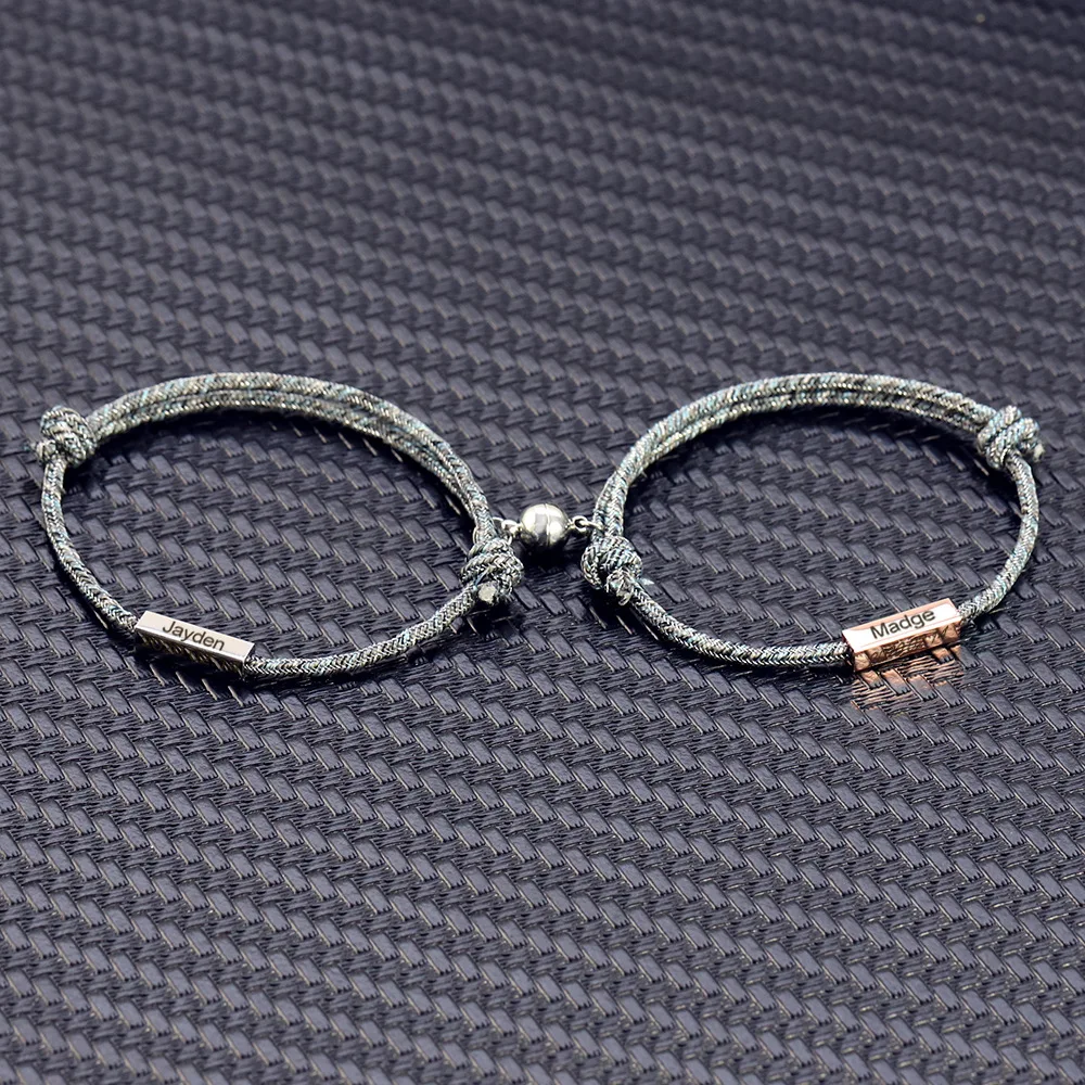 1 Pair Custom Name Bracelet The Pledge of Eternal Love Magnet Attracts Each Other Staniless steel Couples Bracelet With box