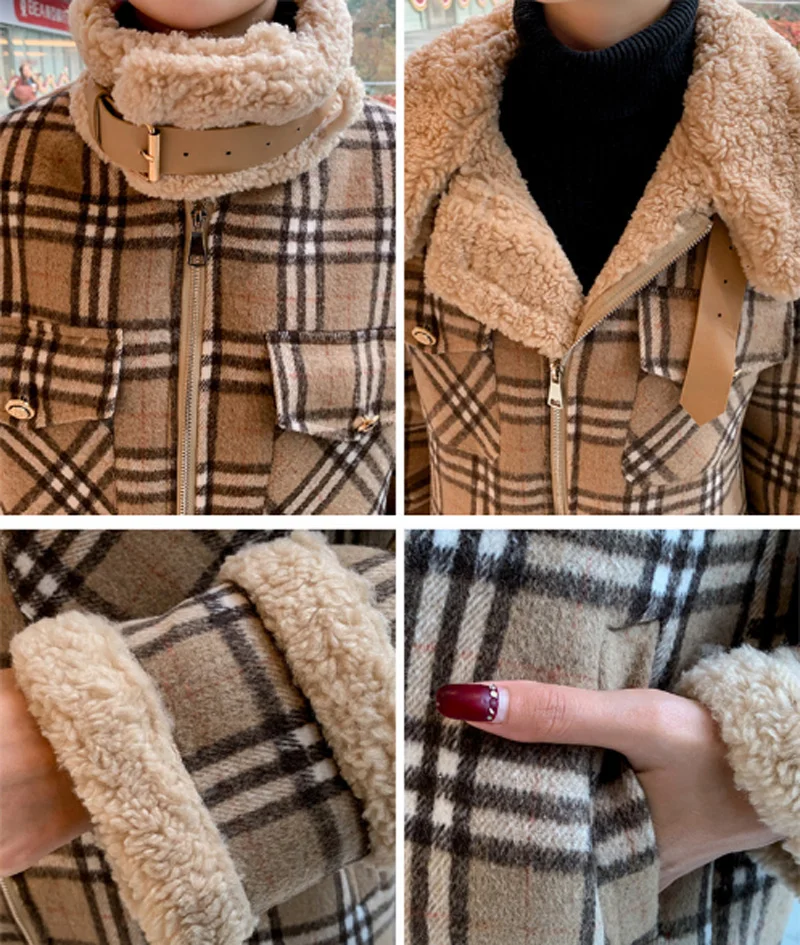 Ropa mujer, толстое клетчатое зимнее пальто из овечьей шерсти, большой размер, женская теплая куртка, женские элегантные топы и рубашки