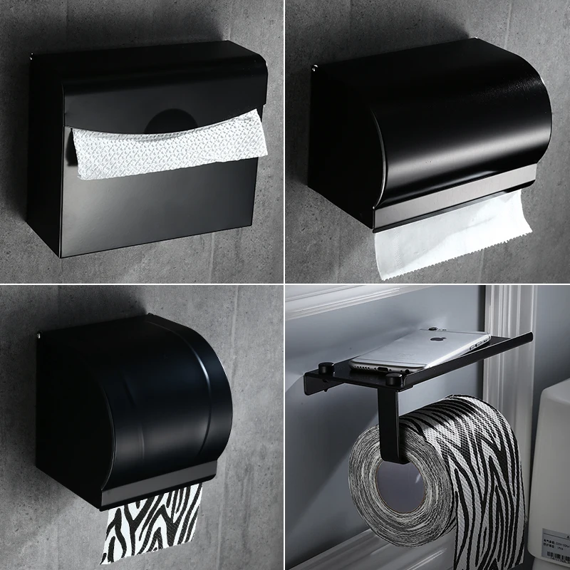 

Space aluminum black mobile phone rack roll paper towel rack European-style paper towel box free punch-free
