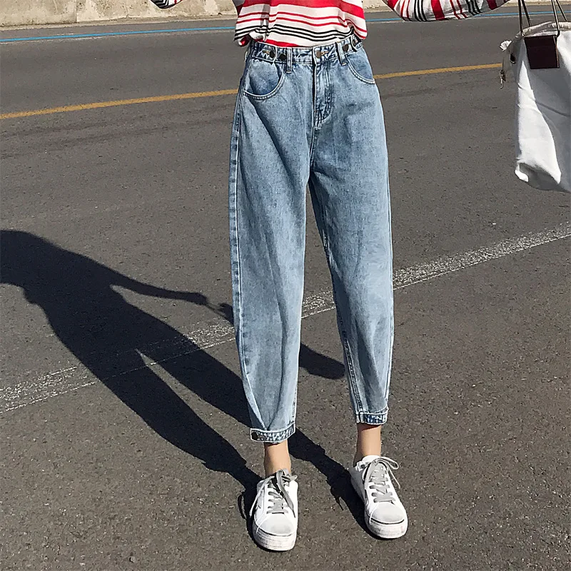 women vintage denim jeans high waist pockets zipper fly design stylish female trousers long Pants