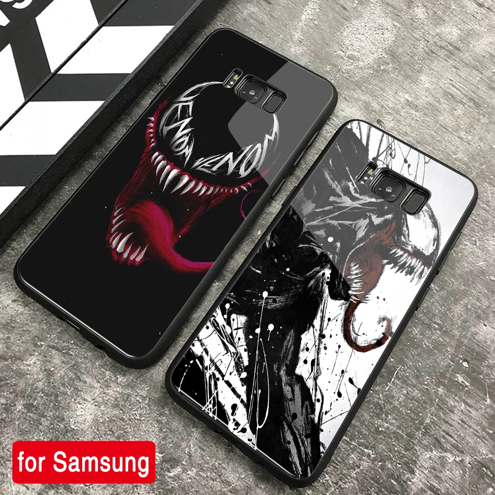 

New Case for Samsung Note 9 Case Marvel Venom Glass Cover for Samsung Galaxy Note 8 9 10 plus S8 S9 S10 Plus lite
