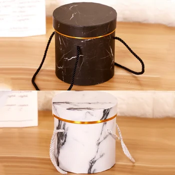 

Hot 1Pcs Marble Romantic Round Flower Box Portable Small Box With Rope Birthday Party Candy holding Gift Wrap Storage bag