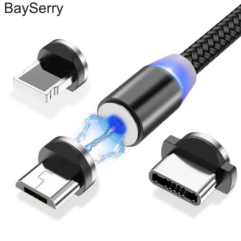 

BaySerry Magnetic Cable USB Type C Cable For iPhone 11 Pro Max XR Samsung S9 Xiaomi LED Magnetic Fast Charging Micro USB C Cable