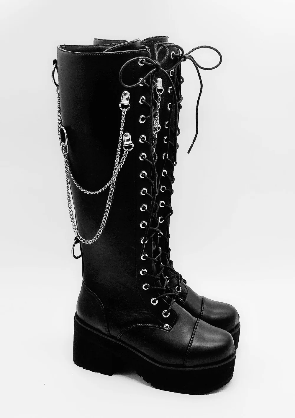 Women-Black-8cm-Knee-High-Platform-Chain-Punk-Boots-Japanese-Style-Lolita-Lace-Up-Princess-Uniform-Winter-Boots-1