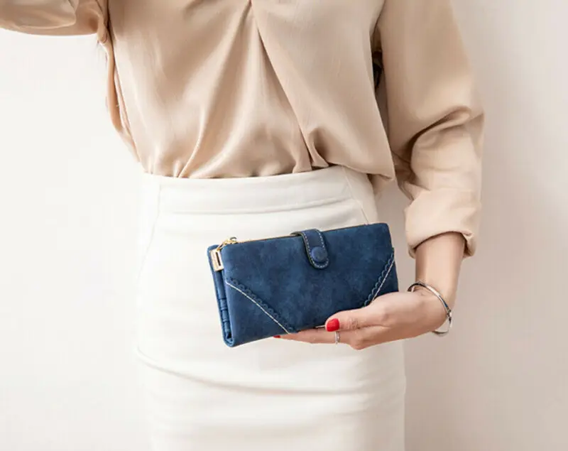 Minimalist Design Thin Long Bifold Wallet Women Female Brand Leather Coin Purse Card Holder Ladies Money Dollar Cuzdan portfel