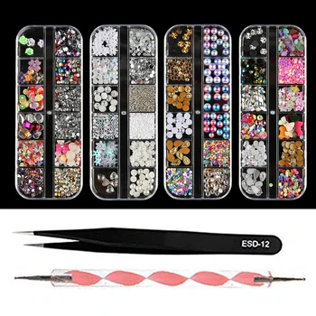 

Mixed Color Nail Art Rhinestone Set Manicure Tool Finger 3D Decoration Pierced Studs Dotting Pen Charms DIY Glitter Acrylic Home