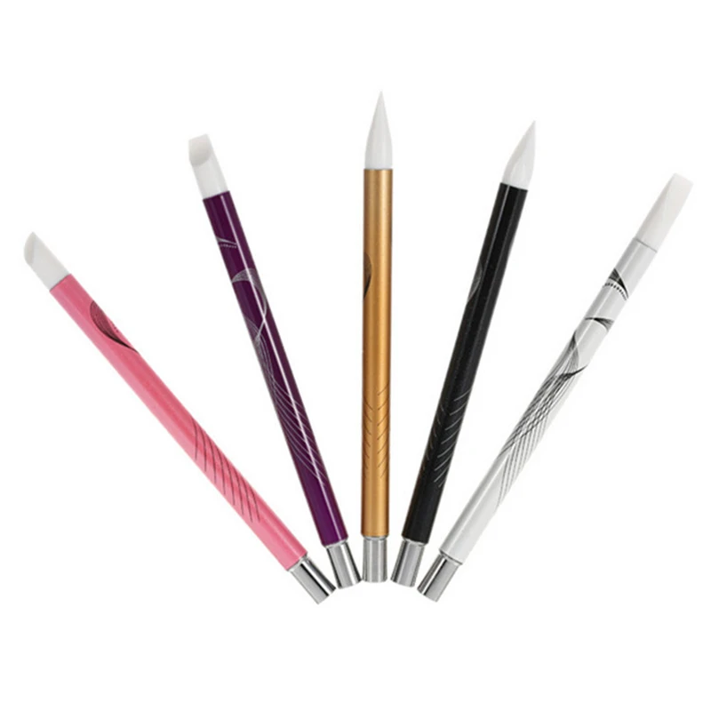 5pcs Metal Silicone Nail Art Brush Acrylic Liquid Powder Carving Craft Pottery Sculpture Image Painting Shaping Pen Kit