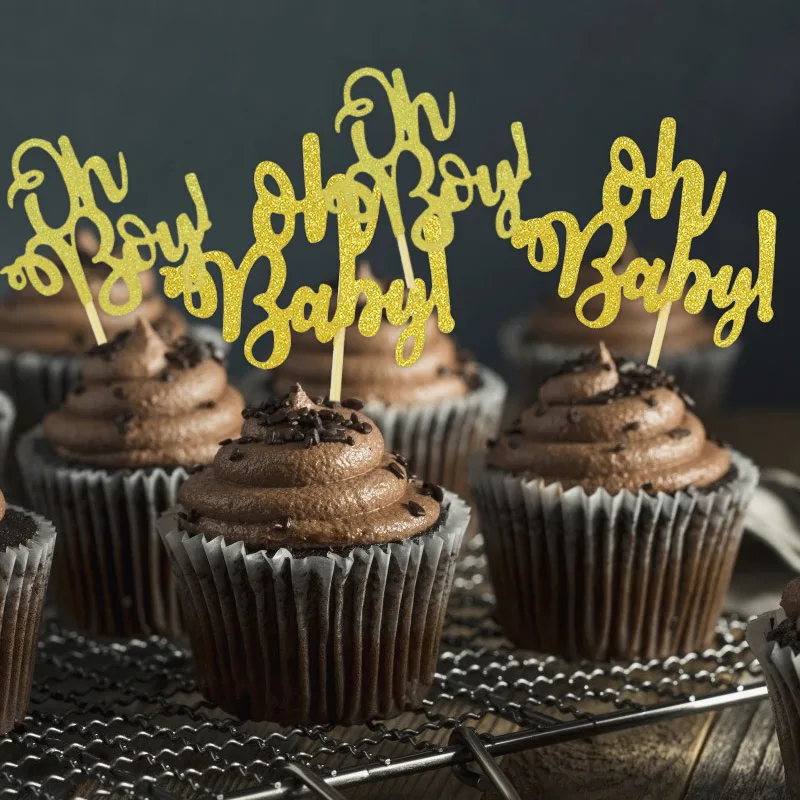 Description Picture 2 of item10Pcs Gold Oh Baby Cupcake Topper Boy Girl Baby Shower Gender Reveal Kids 1st Birthday Party Decoration Cake Decorating Supplies