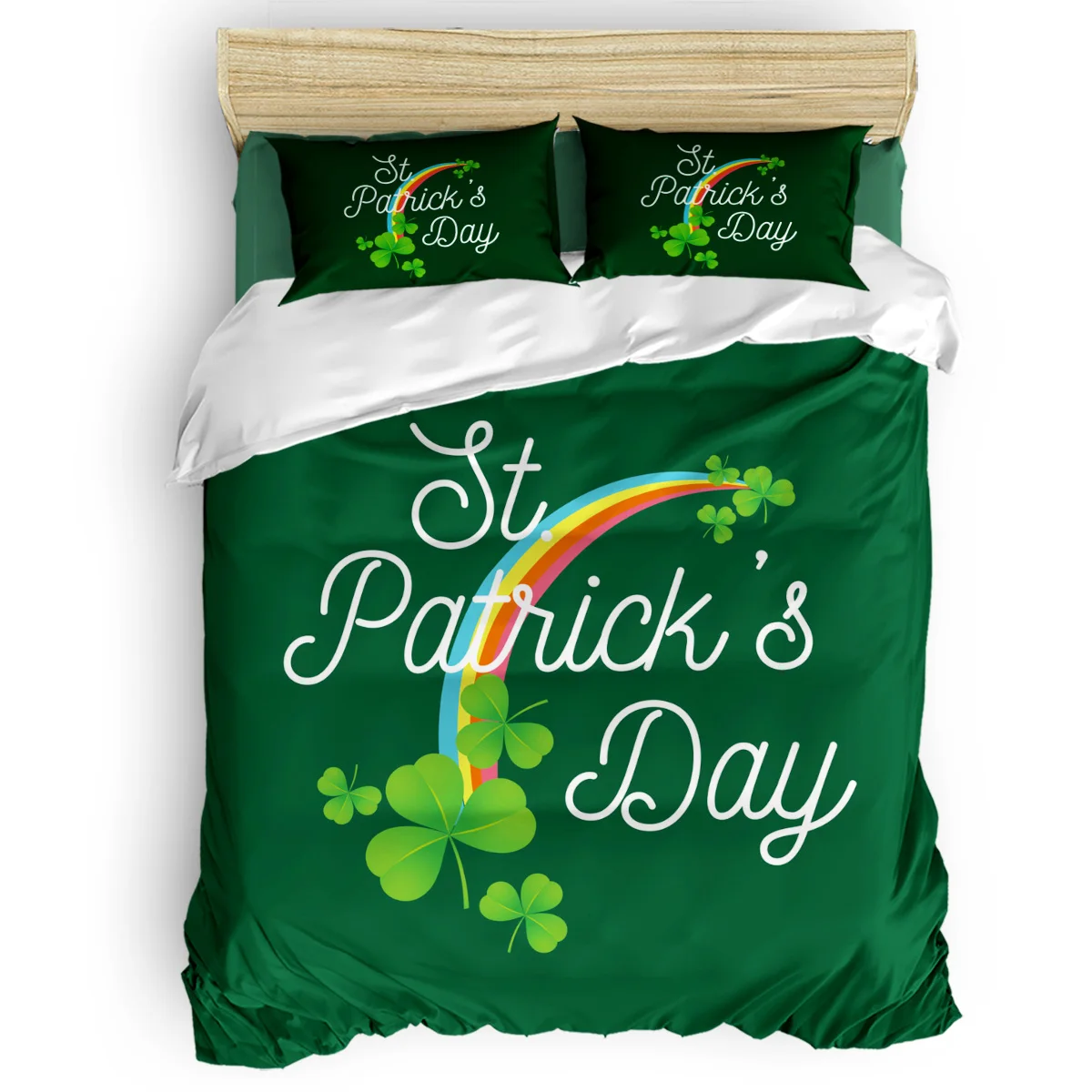 

St Patricks Day Clover Rainbow Pattern Duvet Cover Set 3/4pcs Bedding Set Bed Sheet Pillowcases Cover Set