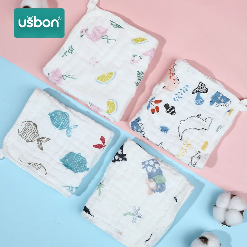 Usbon 4/8 шт. хлопок полотенца для новорожденных вытирания слюней младенцев Полотенца кормящих Полотенца для маленьких мальчиков Bebe, колготки для девочек, Детские мочалки салфетки для бани халаты платок с нарисованным лицом