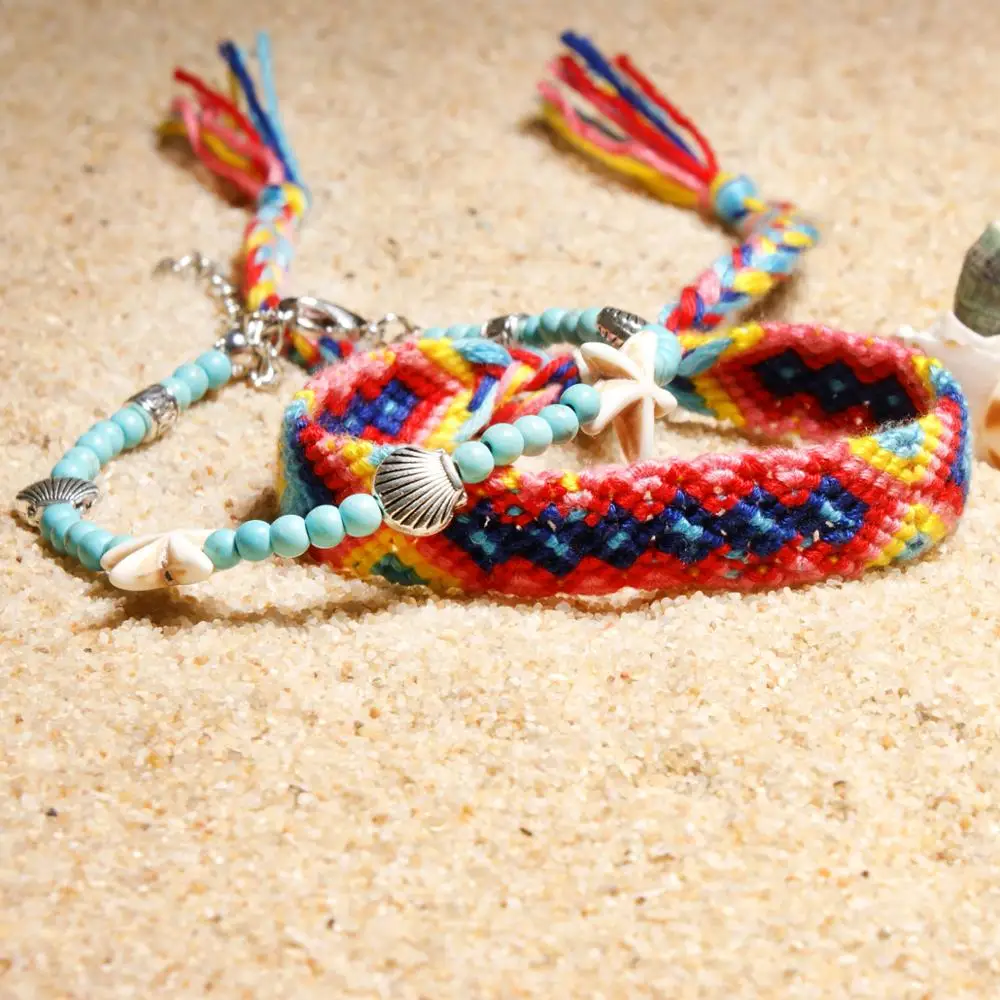 UMODE Shell Beads Starfish Anklets For Vsco Girls Double Layer Anklet Bracelet Handmade Bohemian Jewelry Free Shipping PA0034 - Окраска металла: PA0034-3
