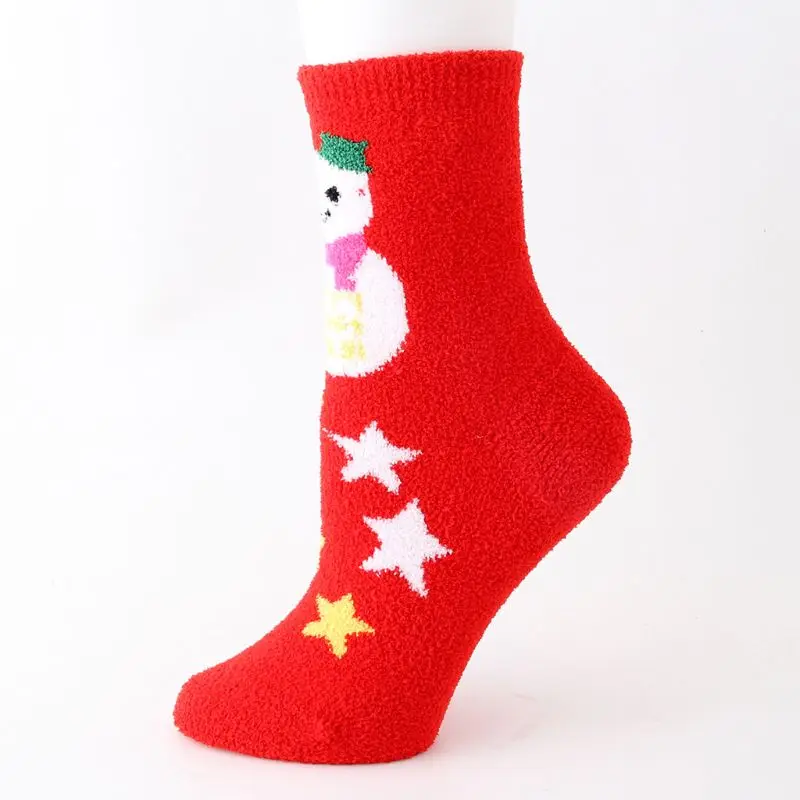 4 Pairs Women Christmas Fuzzy Crew Socks Thicken Plush Warm Slipper Hosiery Gift 95AB