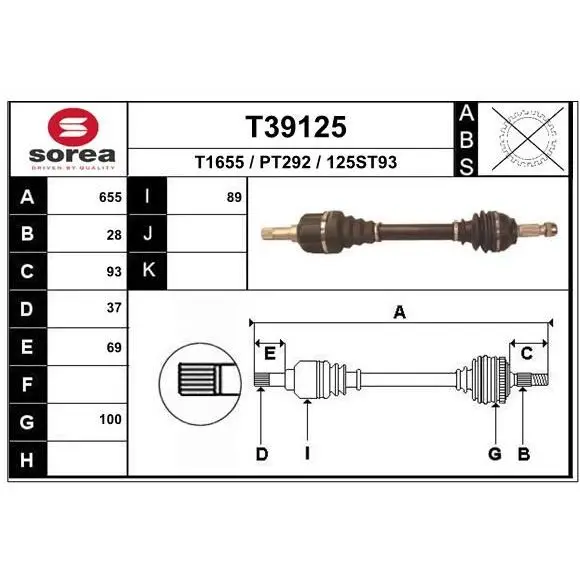 Привод левый 655mm 28x37\Citroen C5 2.0D 08 Peugeot 407 2.0-2.2D