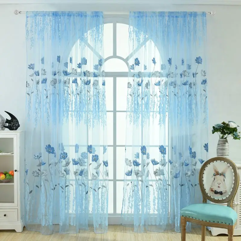 

1PC Window Curtains 1M*2M Sheer Voile Tulle for Bedroom Living Room Balcony Kitchen Printed Tulip Pattern Sun-shading Curtain