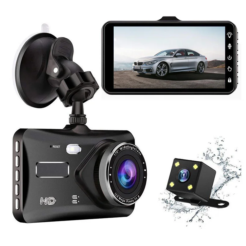 

LAMJAD Dash cam 4 Inch 1080P Loop Recording Night Vision 170 Degree Wide Angle Car DVR with Rear View Camera DFDF