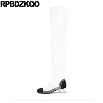 

fashion high heel boots 10 waterproof luxury brand shoes women big size transparent pvc chunky 12 44 black over the knee long