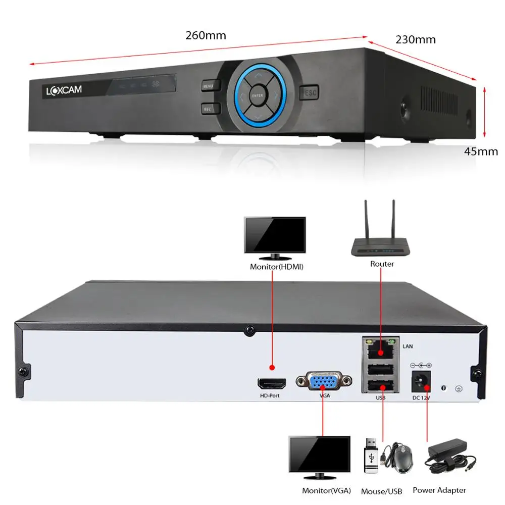 LOXCAM H.265 + HEVC 16CH CCTV NVR система 5MP ONVIF рекордер IP камера 8CH сетевой видеорегистратор P2P