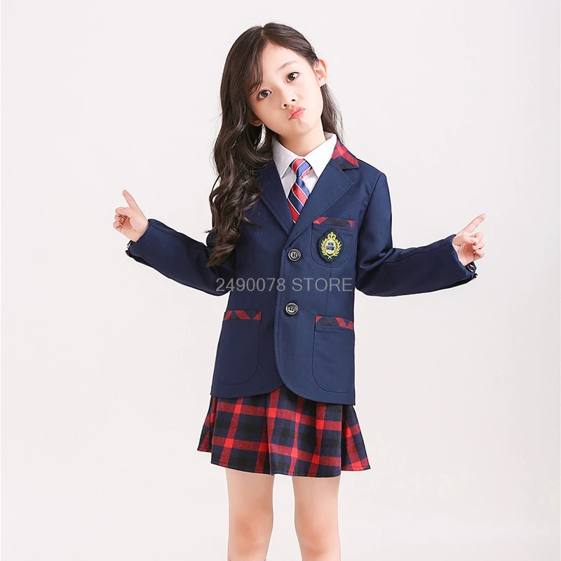 

Пиджак, брюки, галстук, Школьный костюм из 3 предметов для мальчиков и девочек, Официальный Свадебный блейзер в английском стиле, костюм для выступлений, 2019