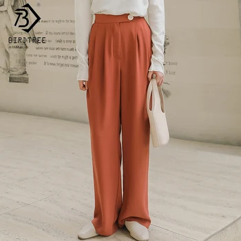 

2020 Spring And Summer New Wide Leg Pant For Women Pockets Button Fly High Waist Casual Bottoms Long Trousers B03701K