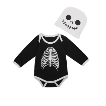 

Halloween Newborn Toddler Baby Print Romper Long Sleeve Playsuit+Hats 2Pcs Festival Clothes 0-12M