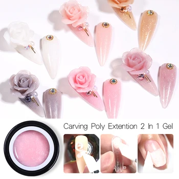 

BORN PRETTY 2 in 1 Gel Nail Polish Poly Extension Nail Gel Glitter Flower Carving UV Gel Long Lasting Nail Art Design Varnish