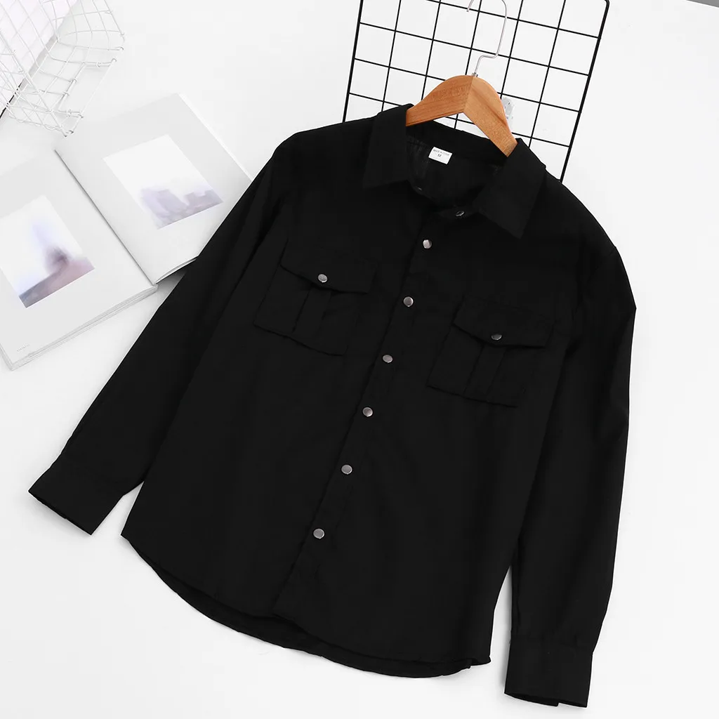 Camisa Masculina крутая Мужская Осенняя модная Рабочая Рубашка с несколькими карманами и длинными рукавами, топ, блуза, однотонный цвет