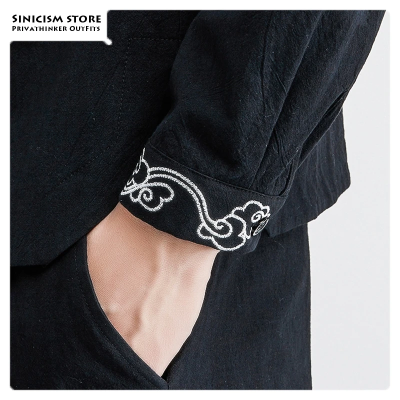 Sinicism Store китайский стиль Hanfu одежда мужские рубашки в стиле кэжуал 5XL хлопковые свободные мужские рубашки с длинными рукавами мужские рубашки осень