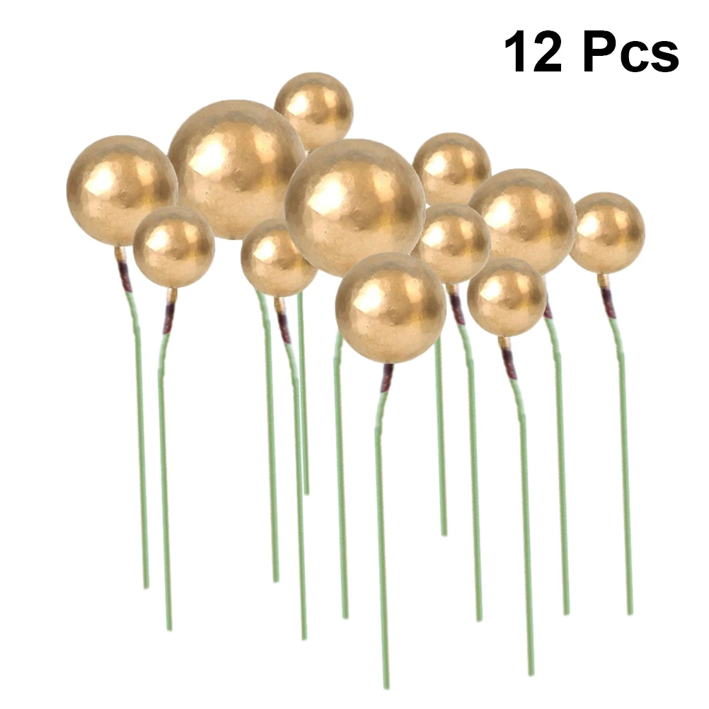 12pcs Round Ball Cake Toppper Simple Unique Cupcake Toppers Fruit Dessert Cake Picks Ornaments Baking Decor Wedding Birthday
