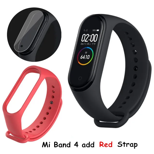 In Stock Xiaomi Mi Band 4 Smart Wristband Fitness Heart Rate Bracelet Music AI bracelet Bluetooth 5.0 AMOLED Color Touch Screen - Цвет: Add Red Strap