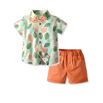 

2020 Summer Boys' clothing printed leaf shirt + pants 2-piece children's sports suit, beach leisure suit
