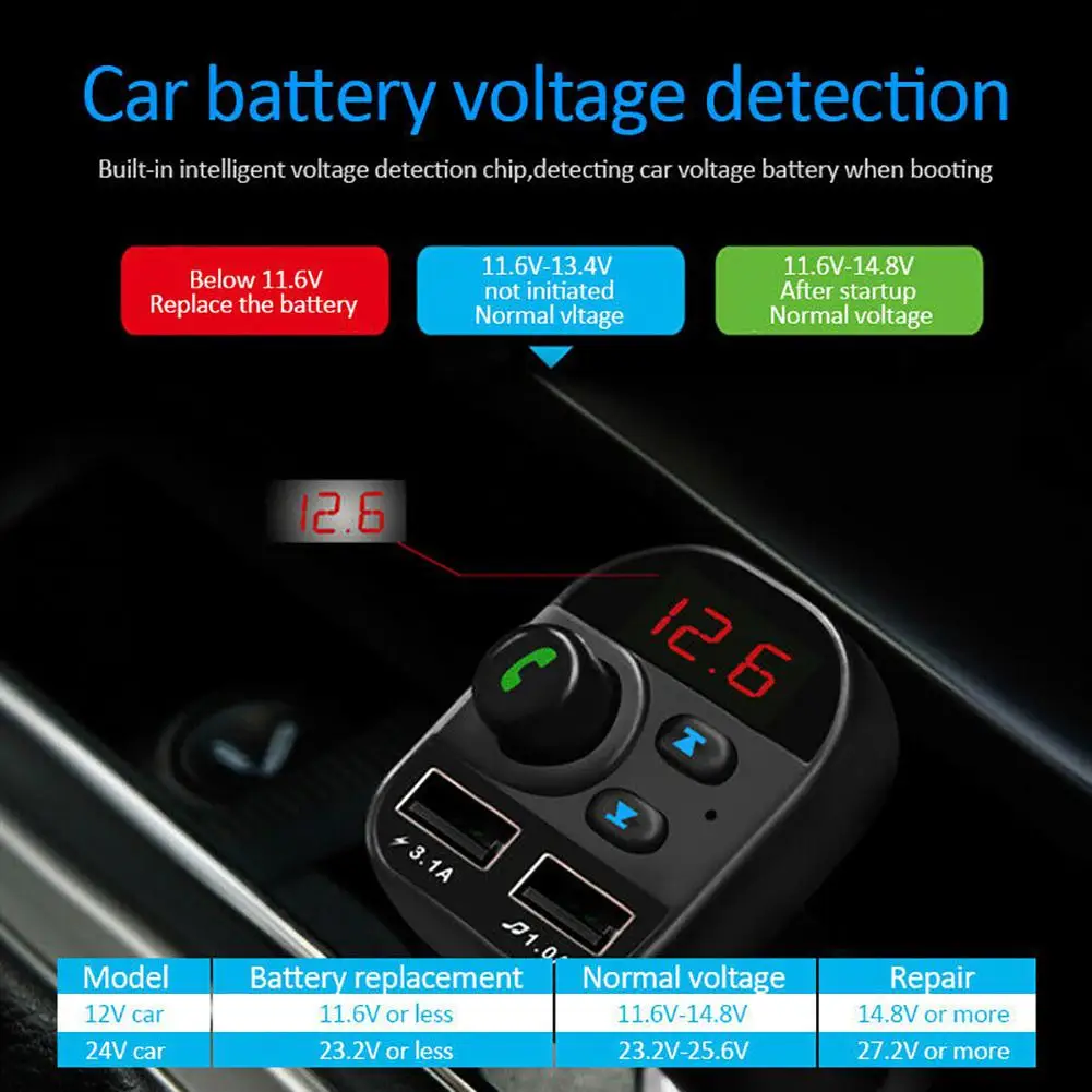 Автомобильный Bluetooth MP3-плеер, fm-передатчик, беспроводной радио адаптер, двойной USB 3.1A, автомобильное зарядное устройство, светодиодный дисплей