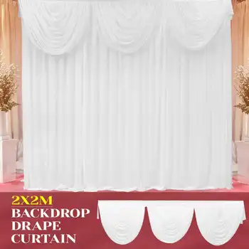 

2MX2M White Sheer Silk Cloth Drapes Panels Hanging Curtains Photo Backdrop Wedding Party Events DIY Decoration Textile With Swag
