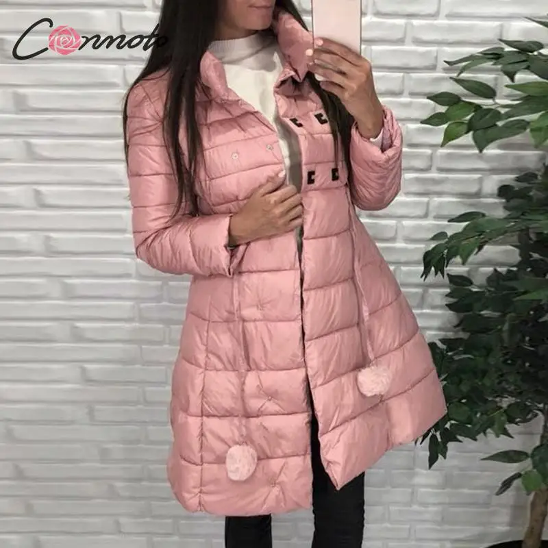 Conmoto элегантная осенне зимняя парка mujer 2019 длинная розовая Женская однотонная