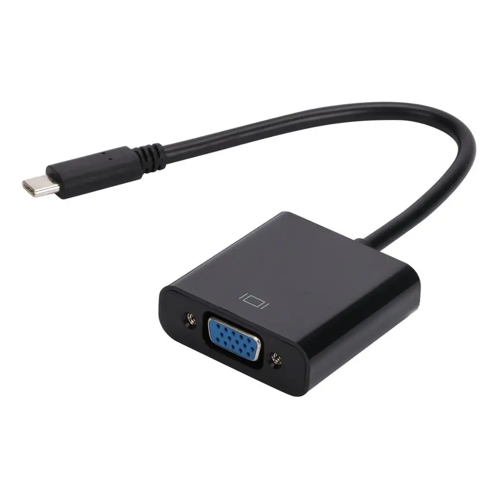 black USB3.1 type C к VGA Кабель-адаптер USB-C мужчин и женщин VGA конвертер 1080P для VGA кабель ноутбука - Цвет: black