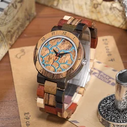 Reloj de pulsera con movimiento de cuarzo y madera para hombre, cronógrafo con correa de madera pura Multicolor, diseño elegante y combina con todo, ideal para regalo de negocios