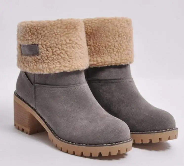Ботинки женские зимние теплые зимние ботинки короткие плюшевые ботинки из флока большого размера botas mujer invierno WXZ284 модная женская обувь - Цвет: gray