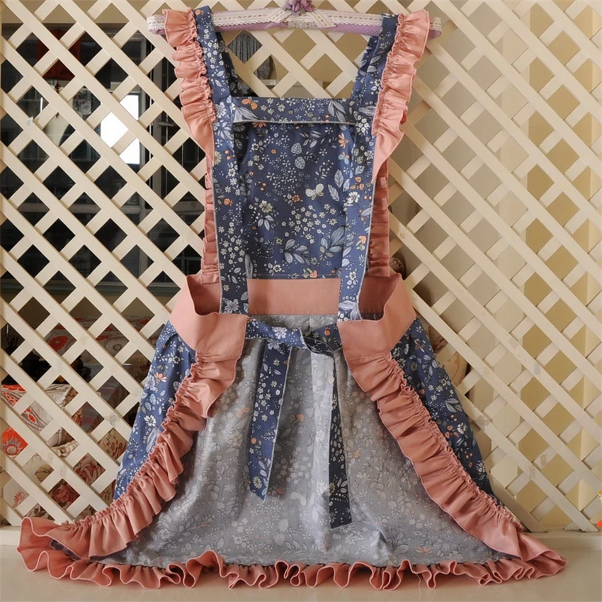 Floral Waterproof Princess Apron Anti-oil Kitchen Cooking Restaurant Cleaning Apron Creative Aprons for Woman Outsides BBQ