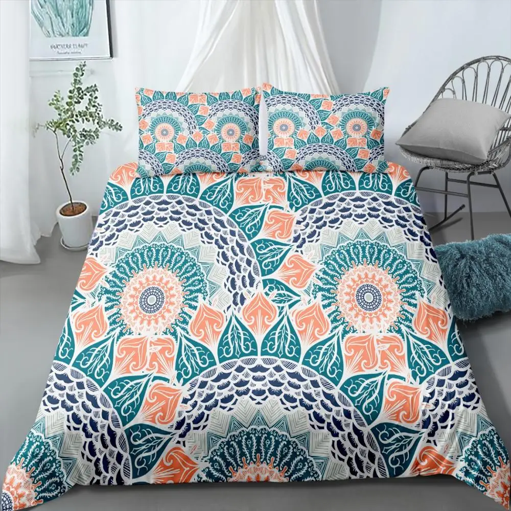 

2/3 Pcs Bohemian Bedding Set Queen Size Mandala Printed Duvet Cover Set with Pillowcases Full Queen King Bed Bedline
