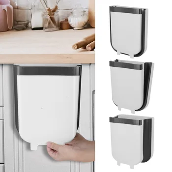 

Kitchen Hanging Trash Can Wall Mounted Folding Waste Bin Kitchen Cabinet Door Hanging Trash Bin White Portable Trash