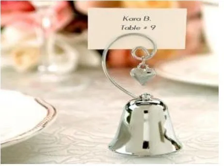 wedding favor and decoration--Charming Chrome Bell Place Card/Photo Holder with Dangling Heart Charm party free shipping | Дом и сад