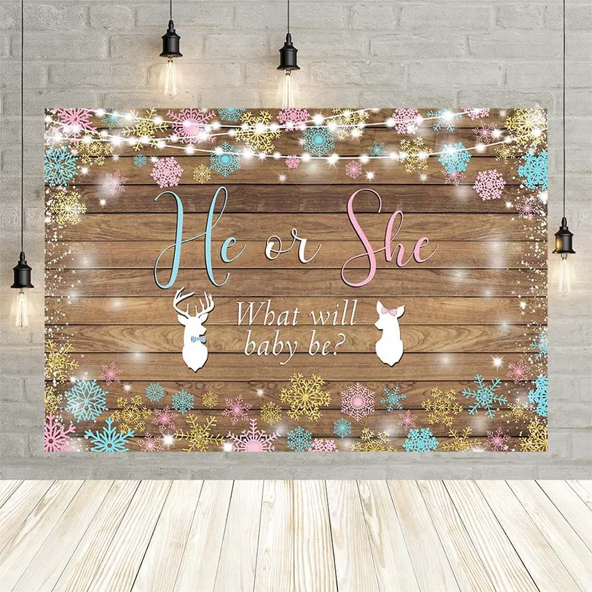 Avezano Photography Background Winter Snowflake Wood Board He Or She Gender Reveal Party Baby Shower Fondale Photo Studio Puntelli