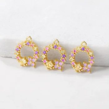 

4PCS 11x13MM Hole 1MM 24K Gold Color Plated Brass with Zircon Flower Vine Charms Pendants High Quality Diy Jewelry Accessories