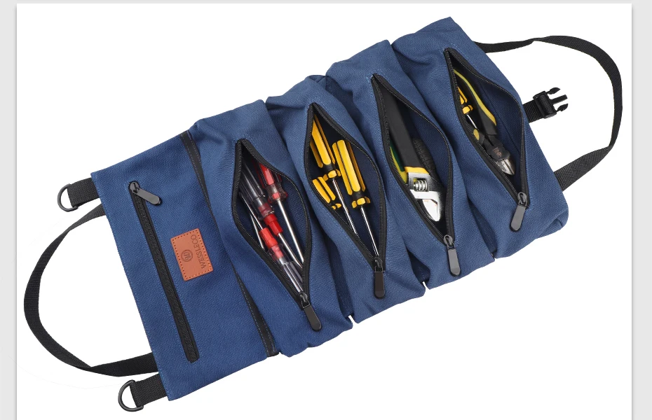 WESSLECO Roll Up Tool Bag Multi-Purpose Tool Pouch Wrench Organizer Small Shoulder Tool Bag Hanging Zipper Carrier Tote small tool chest